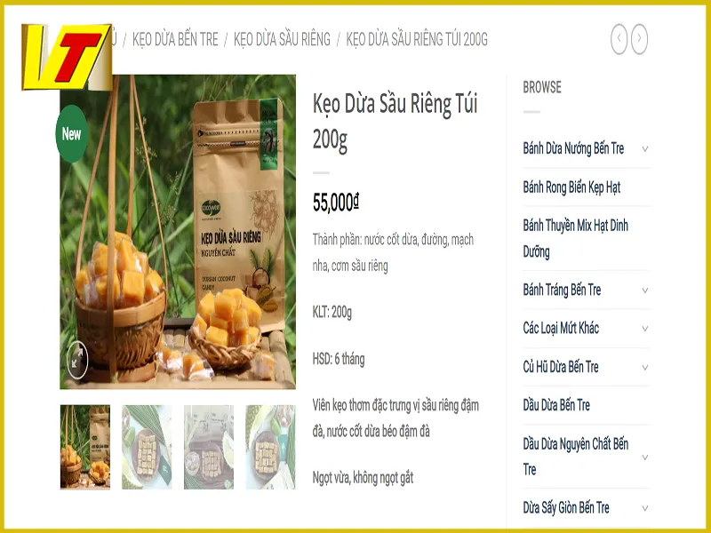 Giá của kẹo dừa sầu riêng trên cửa hàng trực tuyến