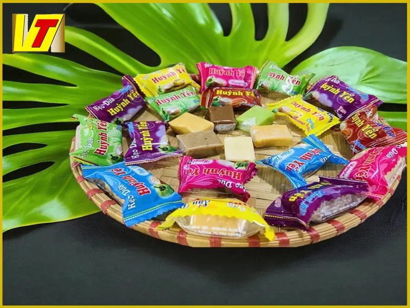 Kẹo dừa sầu riêng, cacao, lá dứa, đậu phộng…